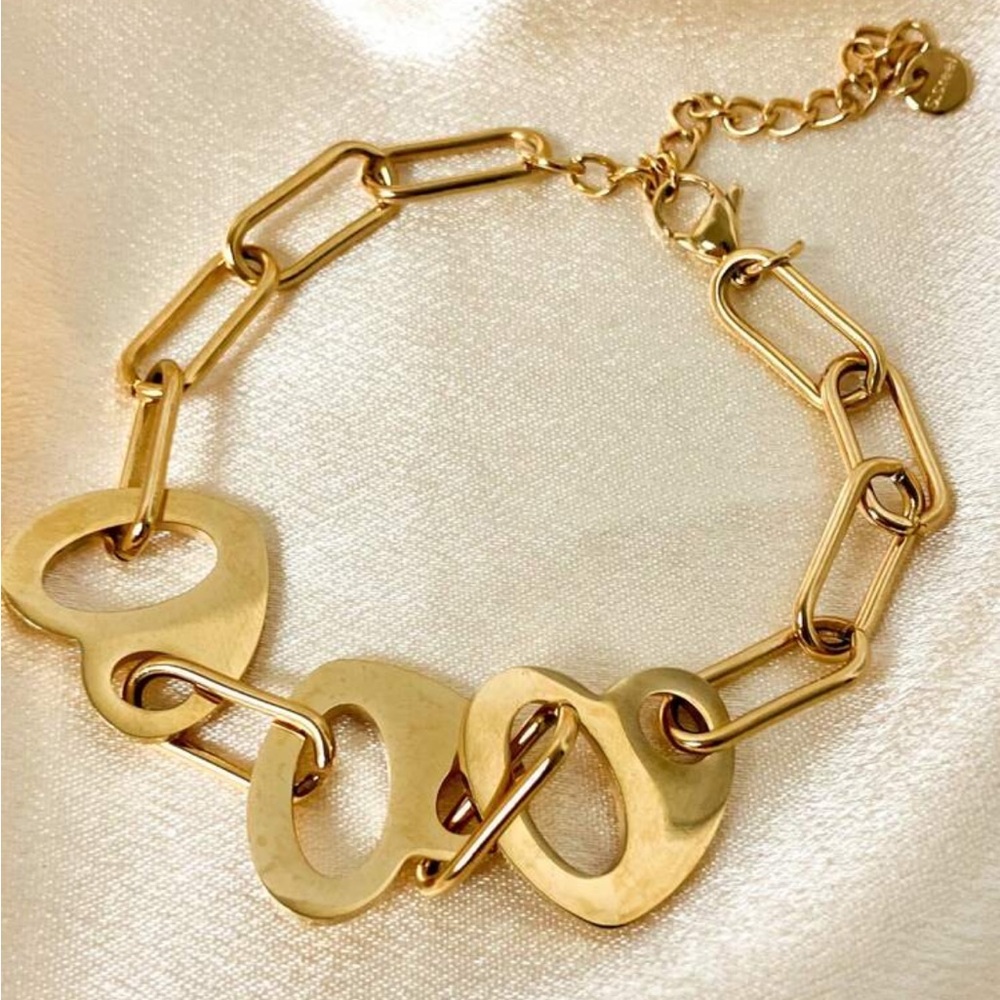 18k Gold Plated Stainless Steel Heart Link Bracelet